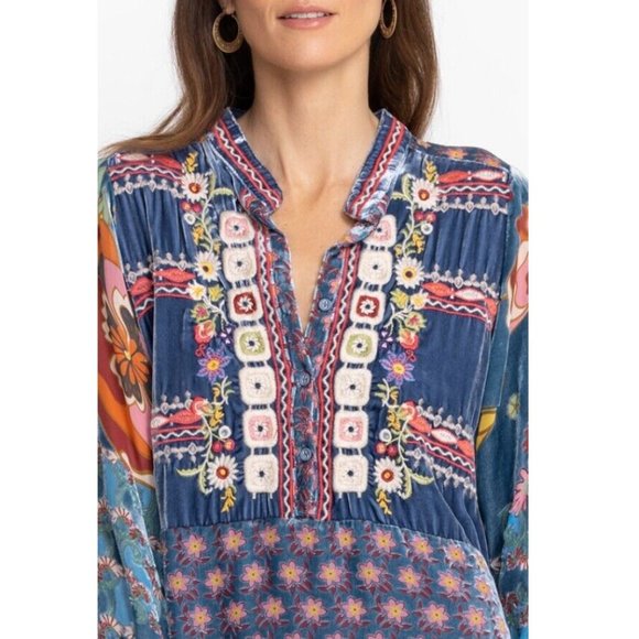 Johnny Was Vember Burnout Gweneth Dress Flowers Velvet Floral Blue New - Picture 3 of 8